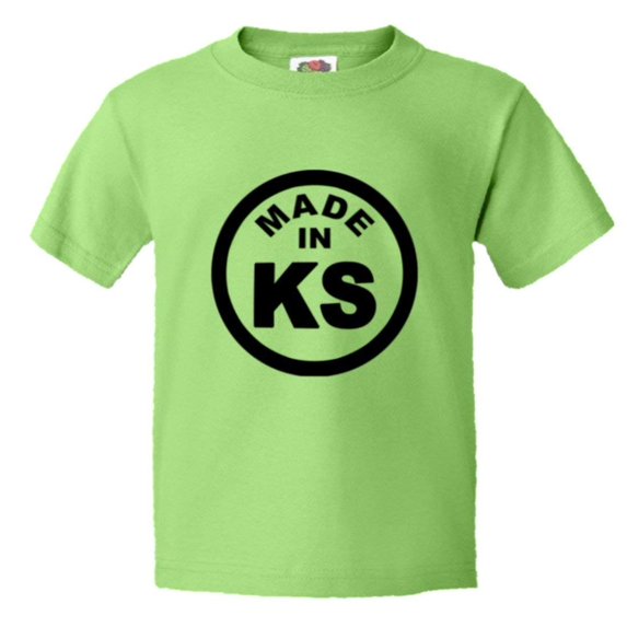 PleaseMeTees™ Youth From Born Made In Kansas KS Logo Label Tag HQ Tee