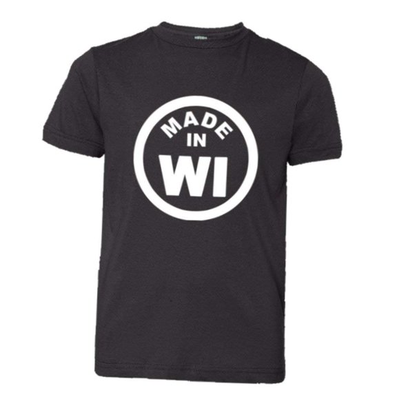 PleaseMeTees™ Youth From Born Made In Wisconsin WI Logo Label HQ Tee
