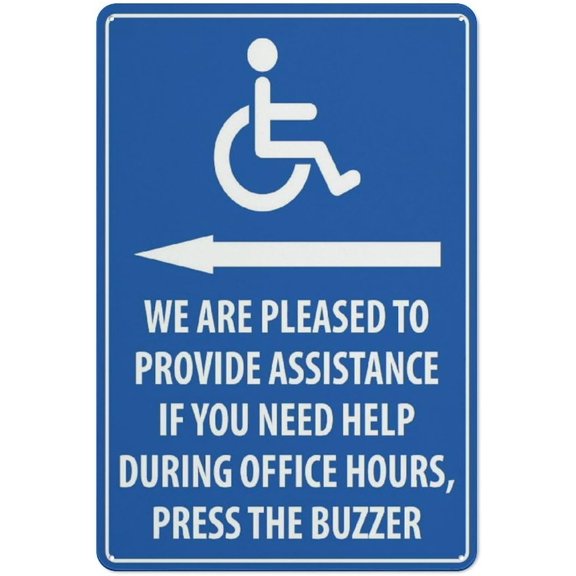 We Are Pleased To Provide Assistance Disabled Arrow Left Sign 8"x12" Rust Free Aluminum Metal, Weather Resistant Durable Easy To Mount, Disabled Left Assistance Marker