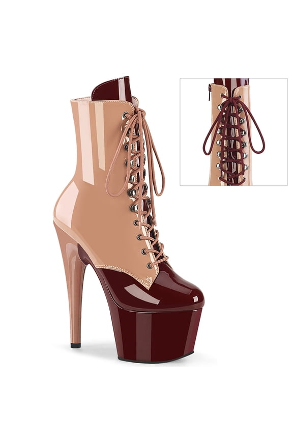 ADORE-1020DC 7" Heel 2 3/4" Platform Two Tone Lace-Up Front Women's Ankle Boots