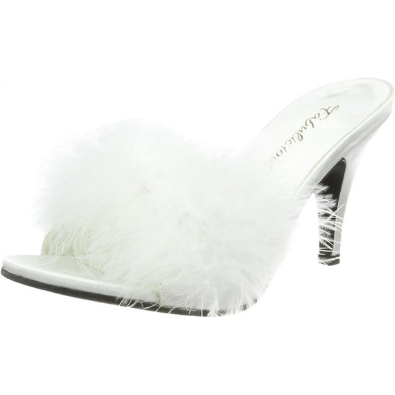 Pleaser Fabulicious Women's Amour-03 Marabou Slipper 8 White Pu-fur