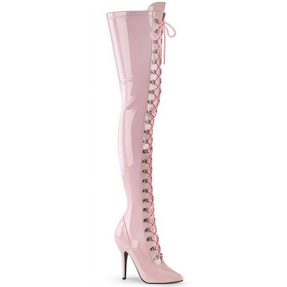 Pleaser SEDUCE-3024 Single Soles : Thigh High Boots, 5" Heel-B. Pink Pat-10