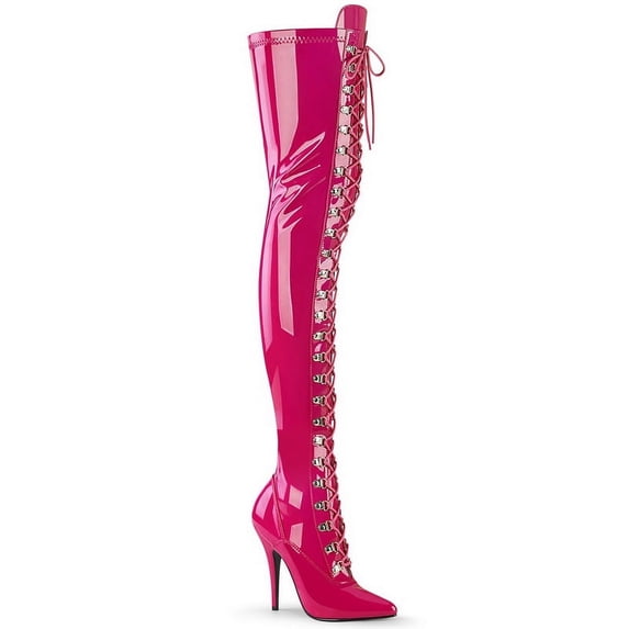 Pleaser SEDUCE-3024 Single Soles : Thigh High Boots, 5" Heel-H. Pink Pat-11