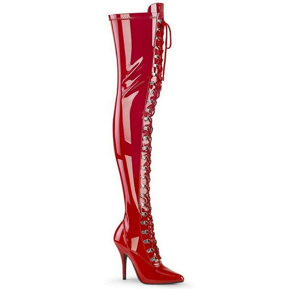 Pleaser SEDUCE-3024 Single Soles : Thigh High Boots, 5" Heel-Red Pat-16