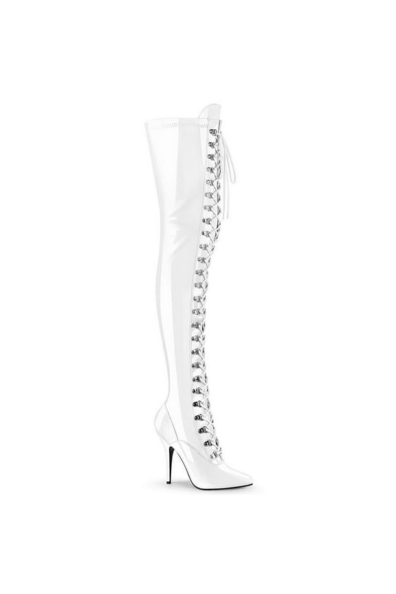 SEDUCE-3024 Single Soles : Thigh High Boots, 5" Heel-Wht Pat-15