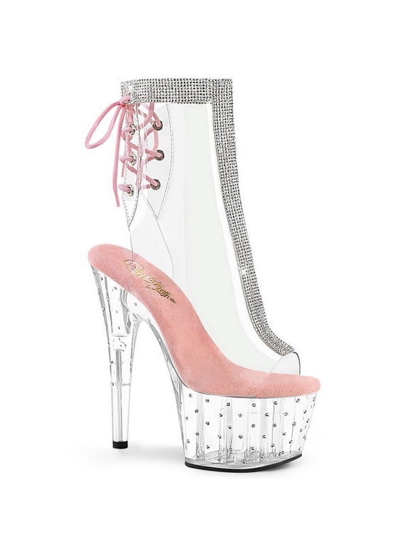 STARDUST-1018C-2RS 7" Heel, 2 3/4" PF Open Toe/Heel Ankle Boot w/RS-Clr-B. Pink/Clr-5