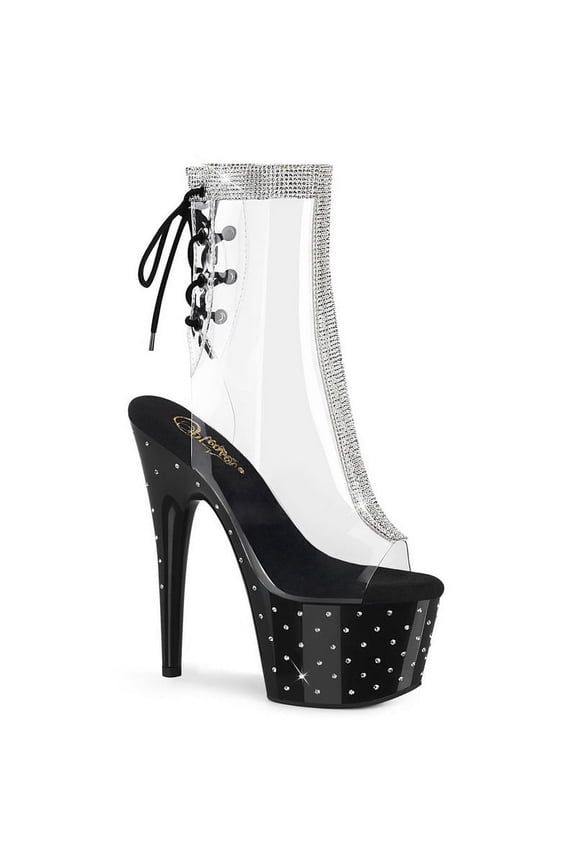 STARDUST-1018C-2RS 7" Heel, 2 3/4" PF Open Toe/Heel Ankle Boot w/RS-Clr/Blk-9