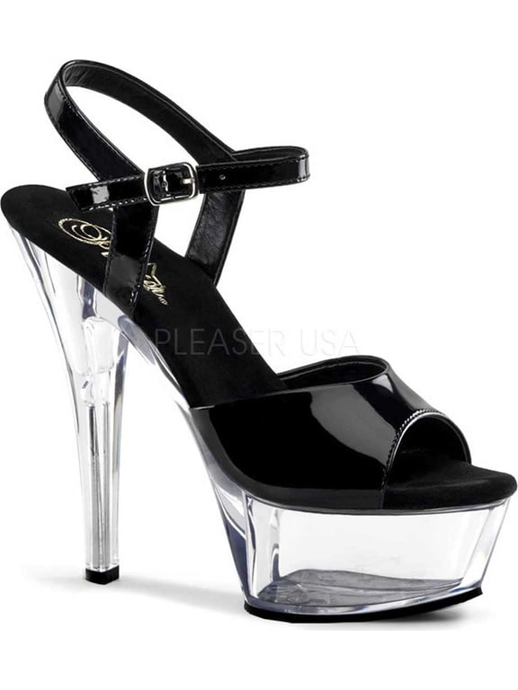 Women's Ankle Strap Platform Sandal, Open Toe Black & Clear, 10