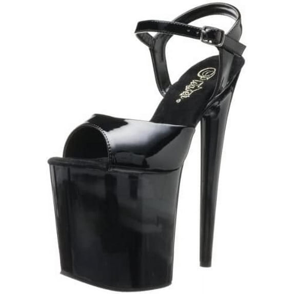 Pleaser Women's Flamingo-809 Ankle-Strap Sandal 9 Black Patent/Black