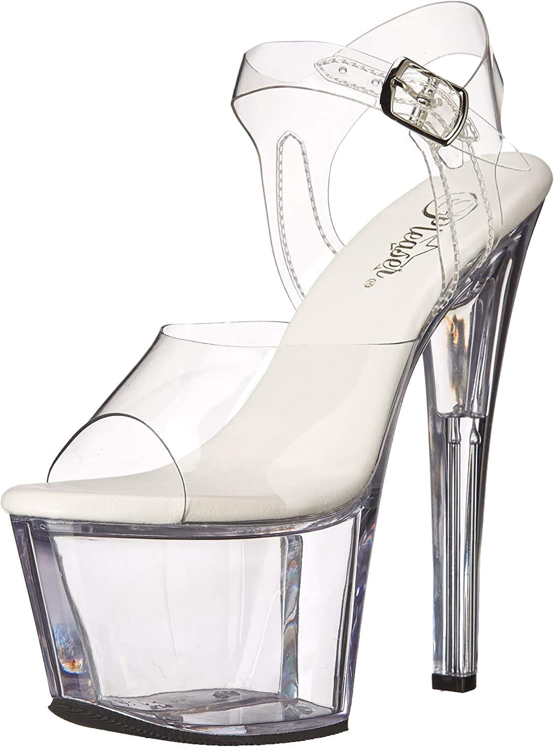 Pleaser Women's Sky-308 Platform Sandal - Clear Straps, Gold Platform, Ankle Strap - View #6