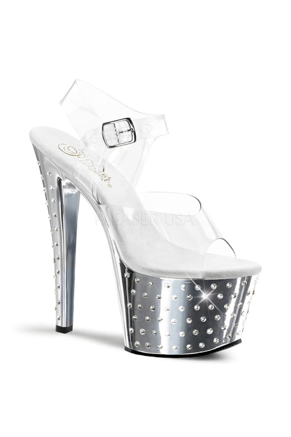 Women's Stardust-708 Ankle-Strap Sandal,Clear/Silver,5 M US