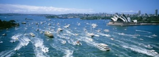 Pleasure Boats Sydney Harbor Australia Canvas Art - Panoramic Images (36 x 13)