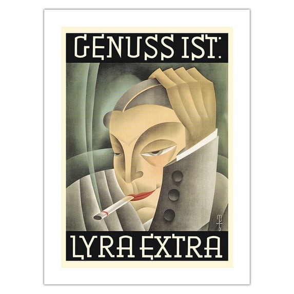 Pleasure is (Genuss Ist) Lyra Extra Cigarettes - Vintage Advertising Poster by JPB c.1932 - Bamboo Fine Art 290gsm Paper Print (Unframed) 18x24in