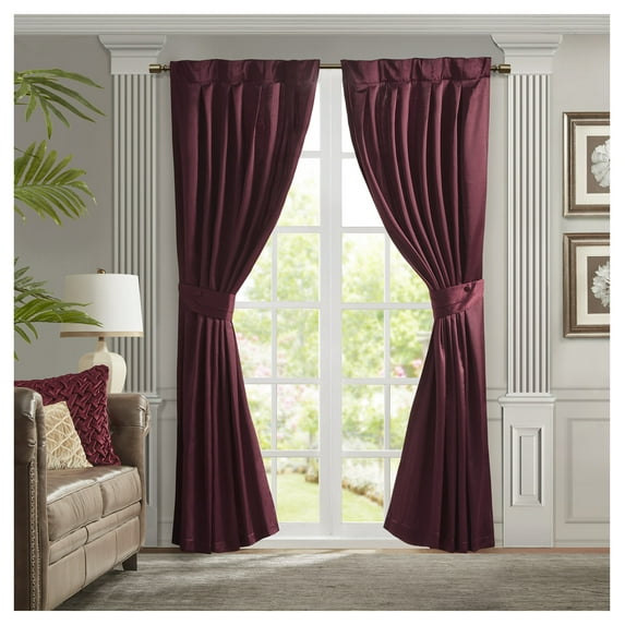 Pleat Curtain Panel with Tieback (Single) Burgundy 52x96"