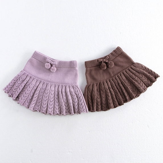 Pleated A-Line Skirts for Party Casual Wear Girl's Solid Color Knitted Pleated Skirt Flounce Skirt Purple 18 Months