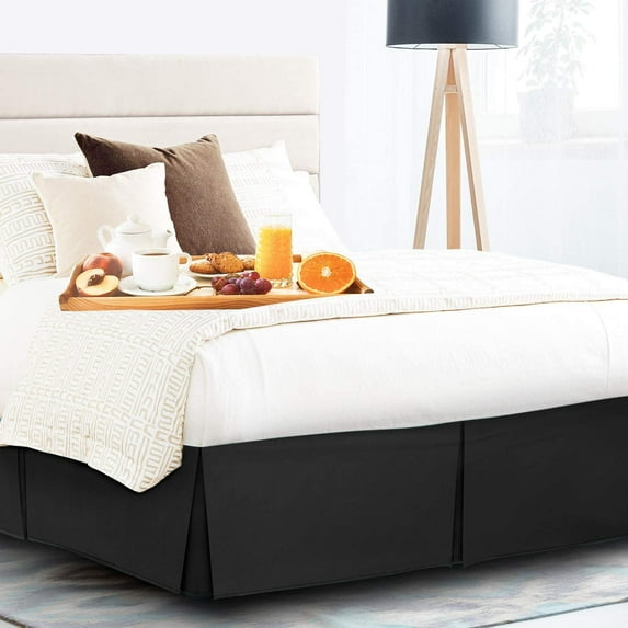 Pleated Bed Skirt, Ruffled Pleated Size Bed Skirt - 100% Microfiber Fabric, Pleated Bed Skirt Cal King Size College Pleated Bed Skirt 30" Drop - Black Solid.