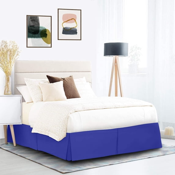 Pleated Bed Skirt, Ruffled Pleated Size Bed Skirt - 100% Microfiber Fabric, Pleated Bed Skirt Full XL Size College Pleated Bed Skirt 12" Drop - Royal Blue Solid.