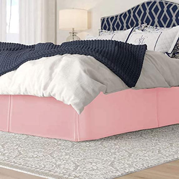 Pleated Bed Skirt, Ruffled Pleated Size Bed Skirt - 100% Microfiber Fabric, Pleated Bed Skirt Twin XL Size College Pleated Bed Skirt 12" Drop - Pink Solid.