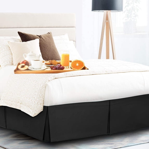 Pleated Bed Skirt, Ruffled Pleated Size Bed Skirt - 100% Microfiber Fabric, Pleated Bed Skirt Full XL Size College Pleated Bed Skirt 15" Drop - Black Solid.