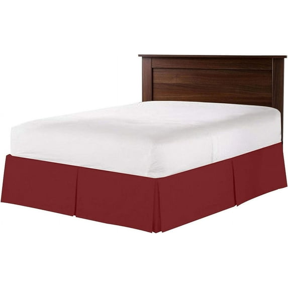 Pleated Bed Skirt for Short Queen Size Beds - 100% Microfiber Bed Skirt, Easy Fit Upto 22" Inch - Pleated Ruffled Bed Skirt Solid Dust Ruffle - Burgundy Solid.