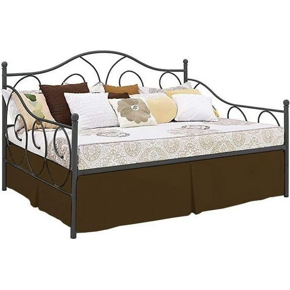 Pleated Bed Skirt with Split Corners for Daybeds - Three Side Coverage - 100% Brushed Microfiber Bed Skirt with 16" Inches Drop - Full Size 54" x 75" (Chocolate Solid)