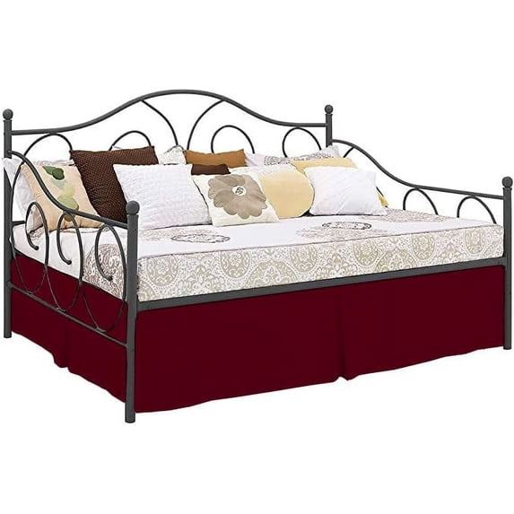 Pleated Bed Skirt with Split Corners for Daybeds - Three Side Coverage - 100% Brushed Microfiber Bed Skirt with 18" Inches Drop - Full Size 54" x 75" (Burgundy Solid)