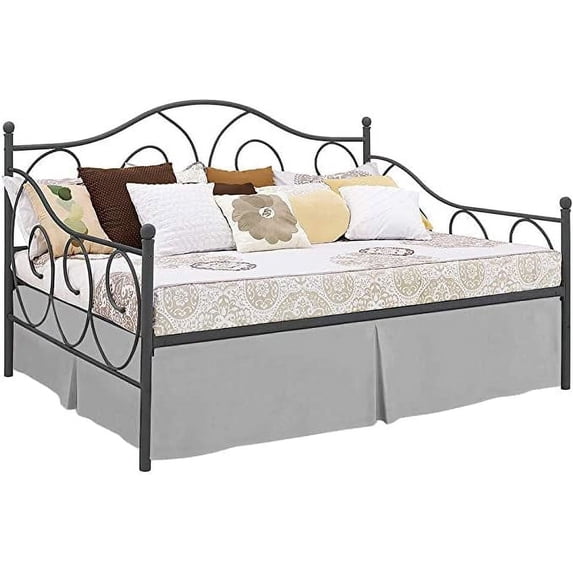 Pleated Bed Skirt with Split Corners for Daybeds - Three Side Coverage - 100% Brushed Microfiber Bed Skirt with 16" Inches Drop - Full Size 54" x 75" (Light Grey Solid)