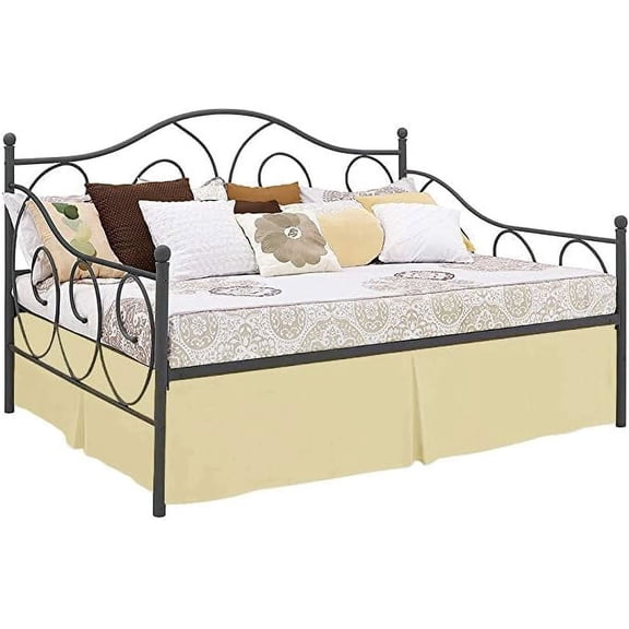 Pleated Bed Skirt with Split Corners for Daybeds - Three Side Coverage - 100% Brushed Microfiber Bed Skirt with 17" Inches Drop - Twin Size 39" x 75" (Ivory Solid)