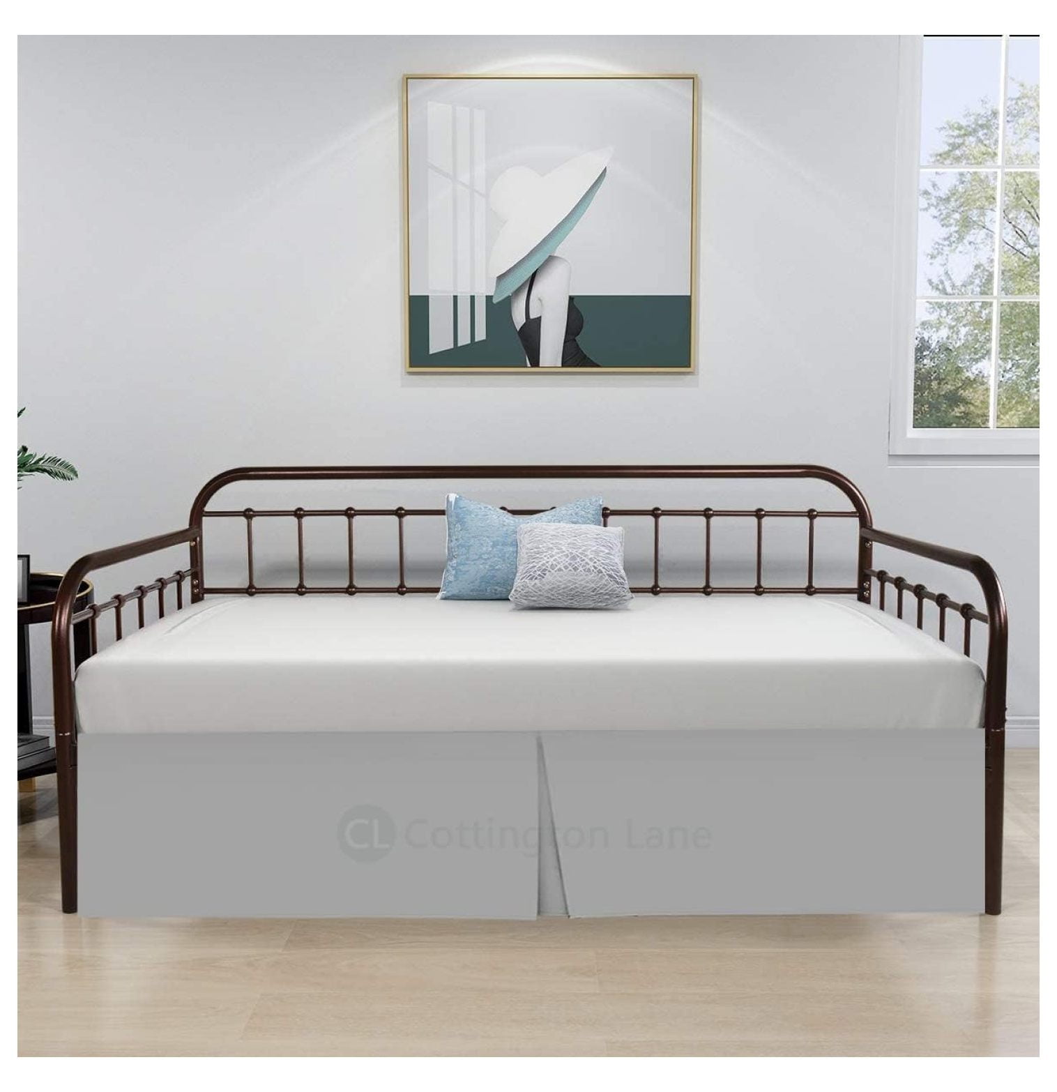 Pleated Bed Skirt with Split Corners for Daybeds Three Side Coverage