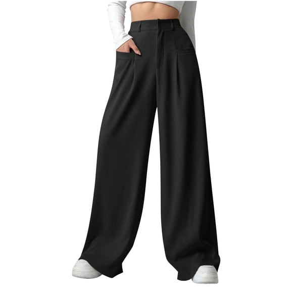 Pleated Blazer Pants for Women High-Waisted Straight Leg Trousers Dressy Casual Pant Stretchy Wide-Leg Slacks Business Office Trouser Lounge Loose-Fit Pants Spring Fall Bottoms 2026
