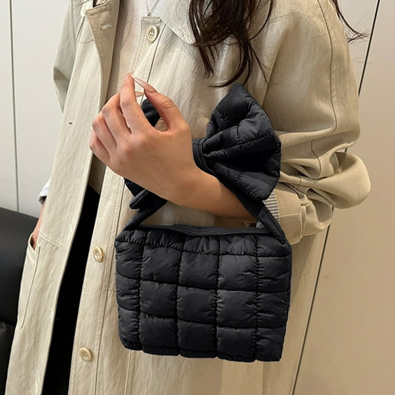 Pleated Bow Bag Women Handbag Shoulder Solid Color Crossbody Purse Multifunctional Portable Bag for Daily Commuting Travel