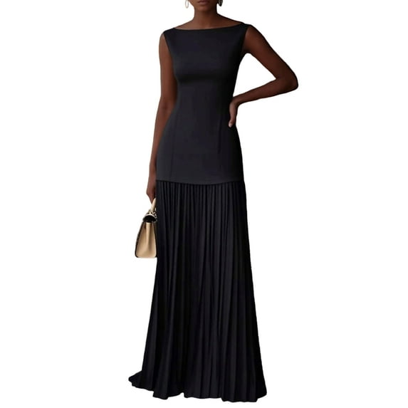 Pleated Bridesmaid Dresses for Women Boat Neck Formal Dresss Long A Line Wedding Guest Party Dress