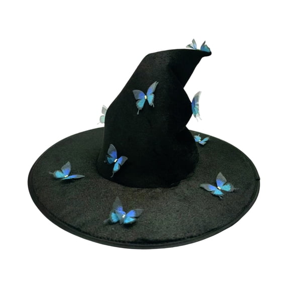 Pleated Butterfly Witch Hat Ruched Wizard Cap Decorative Halloween Costume Accessory for Women Black Blue