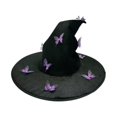 thumbnail image 1 of Pleated Butterfly Witch Hat Ruched Wizard Cap Decorative Halloween Costume Accessory for Women Black Purple, 1 of 5