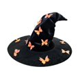 thumbnail image 1 of Pleated Butterfly Witch Hat Ruched Wizard Cap Decorative Halloween Costume Accessory for Women Black Saffron, 1 of 5