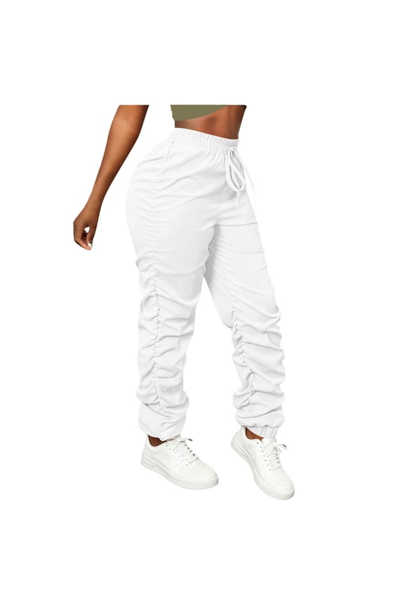 Pleated Cargo Pants for Women Drawstring Cuffed Ankle Leggings Outdoor Hiking Running Sweatpants Athletic Business Workout Slacks Casual Trendy Bottoms