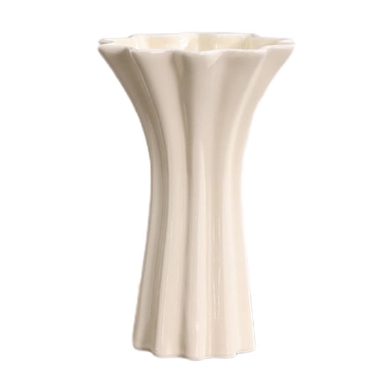 Pleated Ceramic Vase 9 Inch Glossy White Trumpet Shape Decorative Vase For Home Living Room Table Centerpiece And Entryway Decor