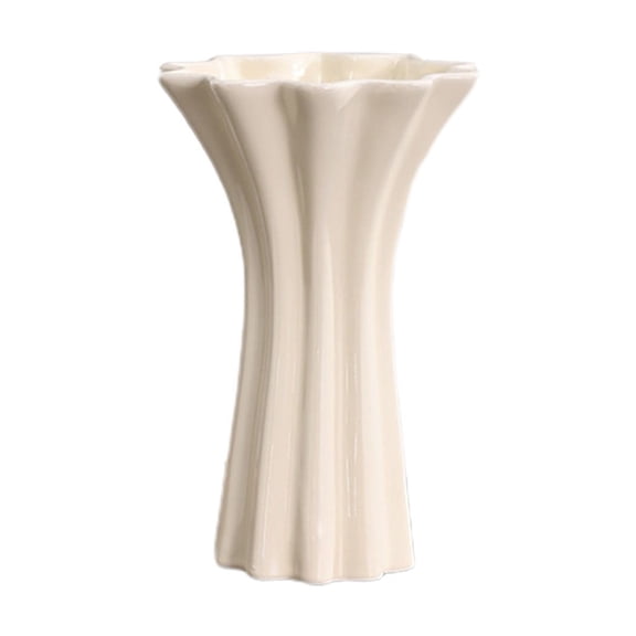 Pleated Ceramic Vase 9 Inch Glossy White Trumpet Shape Decorative Vase For Home Living Room Table Centerpiece And Entryway Decor