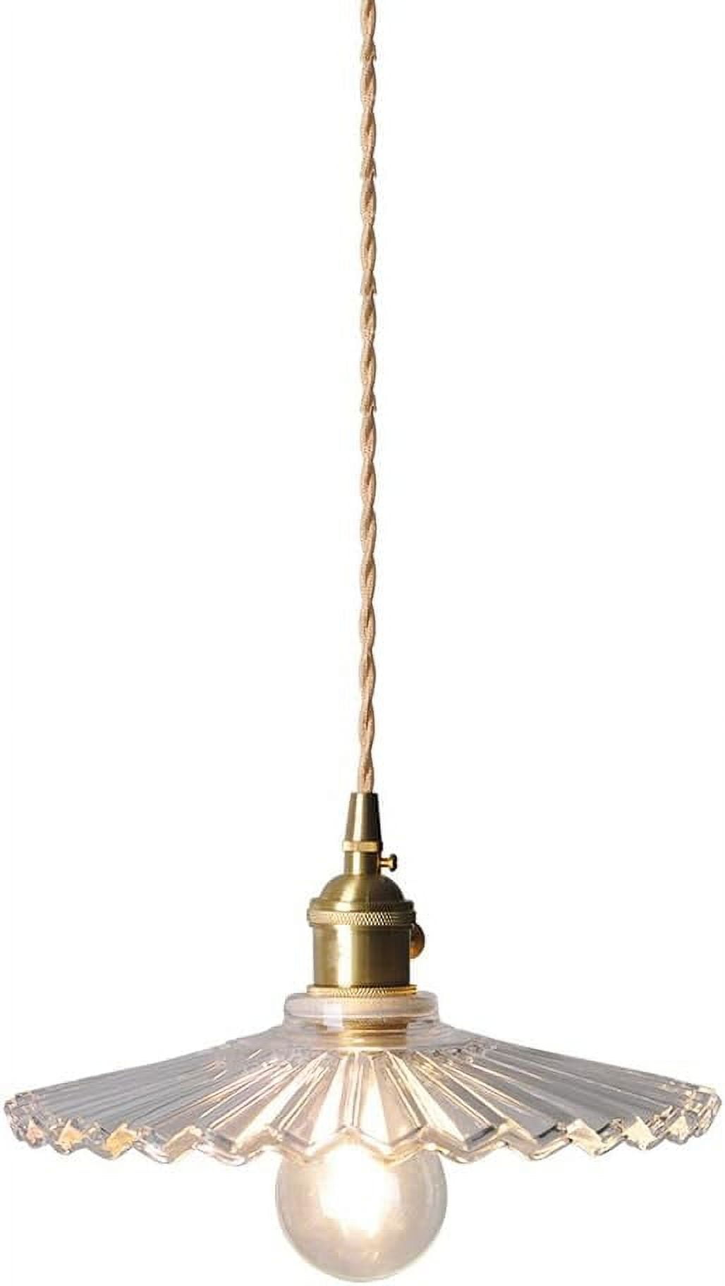 Pleated Clear Glass Pendant Lamp with Switch, Nordic Transparent Glass Pendant Light for Dining Room, Modern Farmhouse Pendant Lighting, Rustic Pendant Light Fixture for Kitchen Island Above Sink