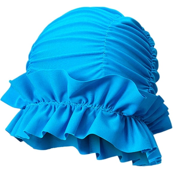 Pleated Cloth Swim Cap, Elastic Anti-Slip Swim Cap, Women Ear-protecting Bathing Cap Beach Surfing Cap for Long Short Thick Hair