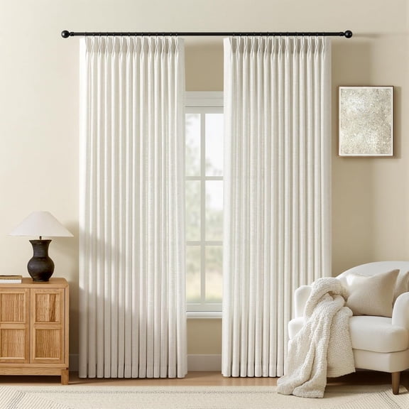 Pleated Curtains 90 Inches Long for Living Room, Thick Linen Blend Sheer Pinch Light-Filtering Drapes with Hooks Bedroom Farmhouse, Natural, 40" W X 90" L, 2 Panels