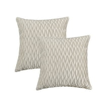Pleated Decorative Throw Pillow Cover, 18x18 Sq Couch Cushion Case 2 Pack, Beige