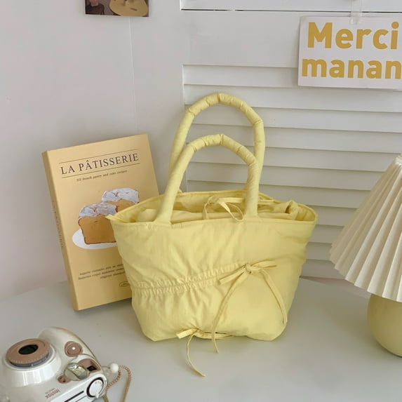 Pleated Design Women's Small Tote Purse Candy Color Girls Cute Mini Handbags Fashion Bow Female Underarm Bag Sweet Shoulder Bags