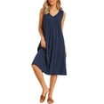 thumbnail image 1 of Pleated Dress for Women's Summer Casual 2025 Sleeveless Midi Swing Tank Sundress V Neck Dresses M Navy Blue, 1 of 6