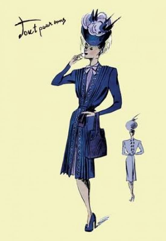 Pleated Dress with Hat and Vail 1947 Canvas Art - Unknown (12 x 18)