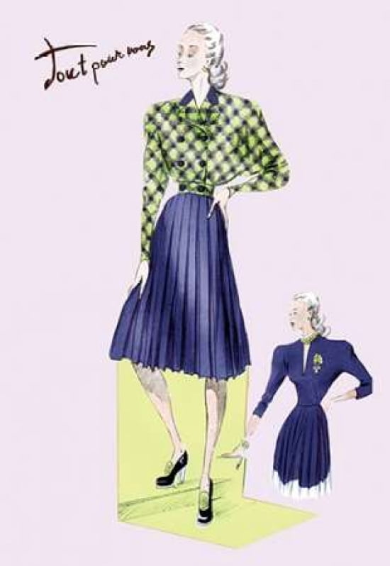 Pleated Dress with Plaid Jacket 1947 Canvas Art - Unknown (24 x 36)