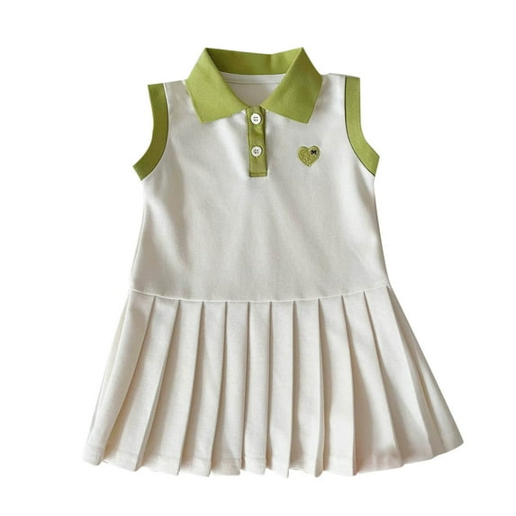 Pleated Dresses for Girls Sleeveless Size 2-13 Toddlers Teens Cute Color-Block Pullover Button Collared Soft Tennis Athletic Dress