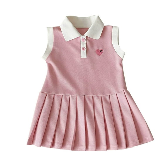 Pleated Dresses for Girls Sleeveless Size 2-13 Toddlers Teens Cute Color-Block Pullover Button Collared Soft Tennis Athletic Dress