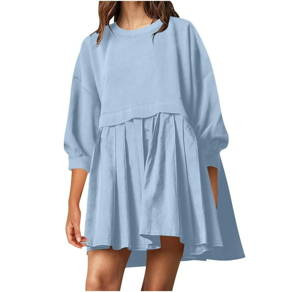 Pleated Dresses for Women Women'S Oversized Sweatshirt Dress Long Sleeve Crew Neck Patchwork Pullover Tops Pleated Sweatshirt Mini Dress