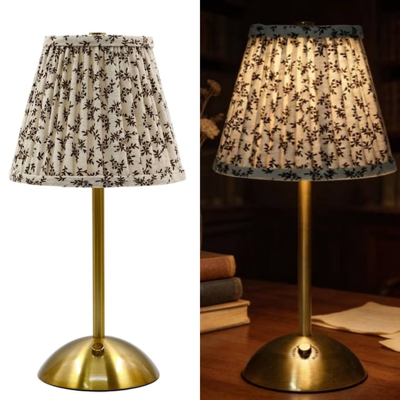 Pleated Fabric Table Lamp Vintage Floral Desk Light with Metal Base Ambient Lighting for Bedroom Living Room Dining Room Bar Home Decor(Cream Floral)